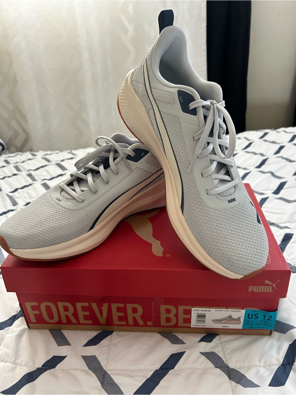 Puma Light Gray and Navy Mesh Athletic Sneakers